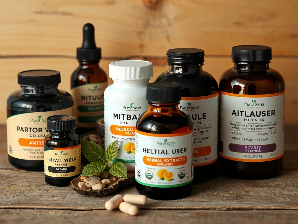 Diverse suplimente naturale și vitamine pe o masă de lemn