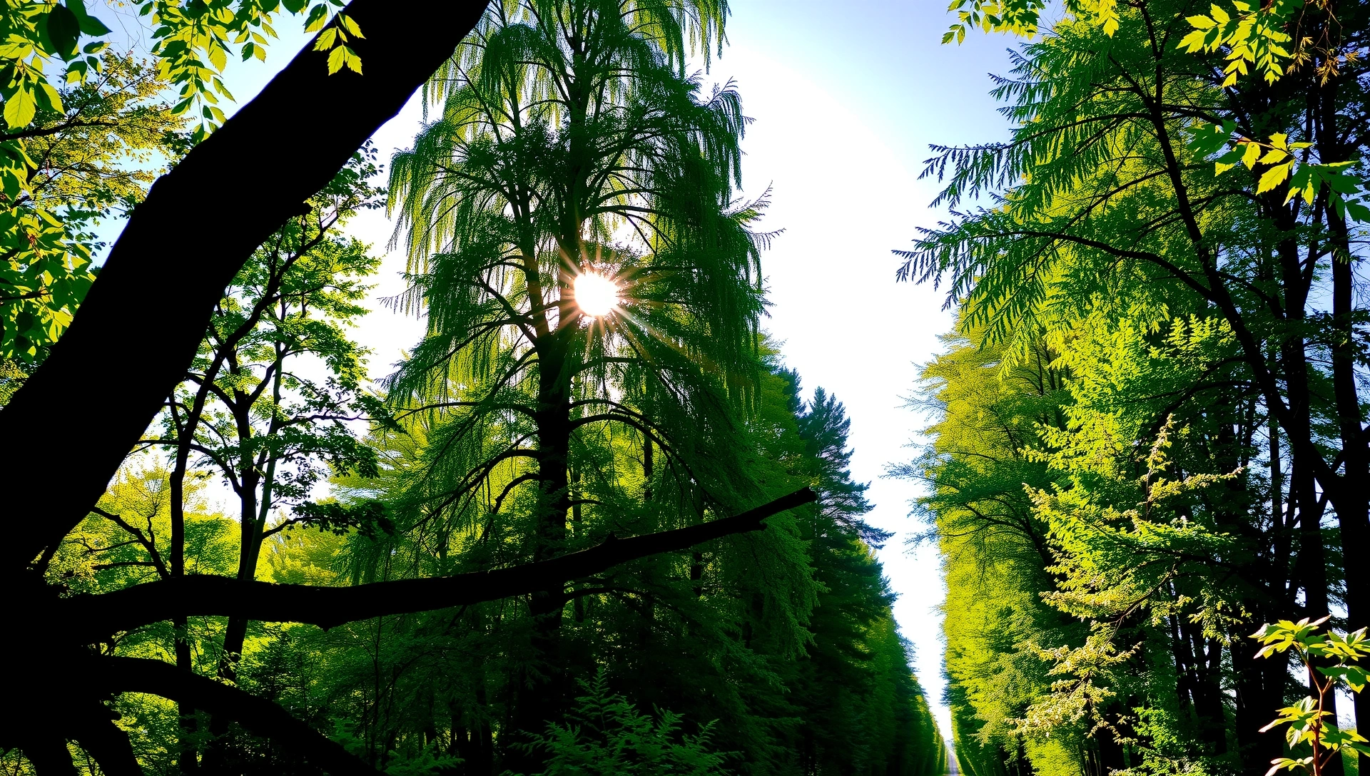 Peisaj natural luxuriant cu soare și senzație de bine