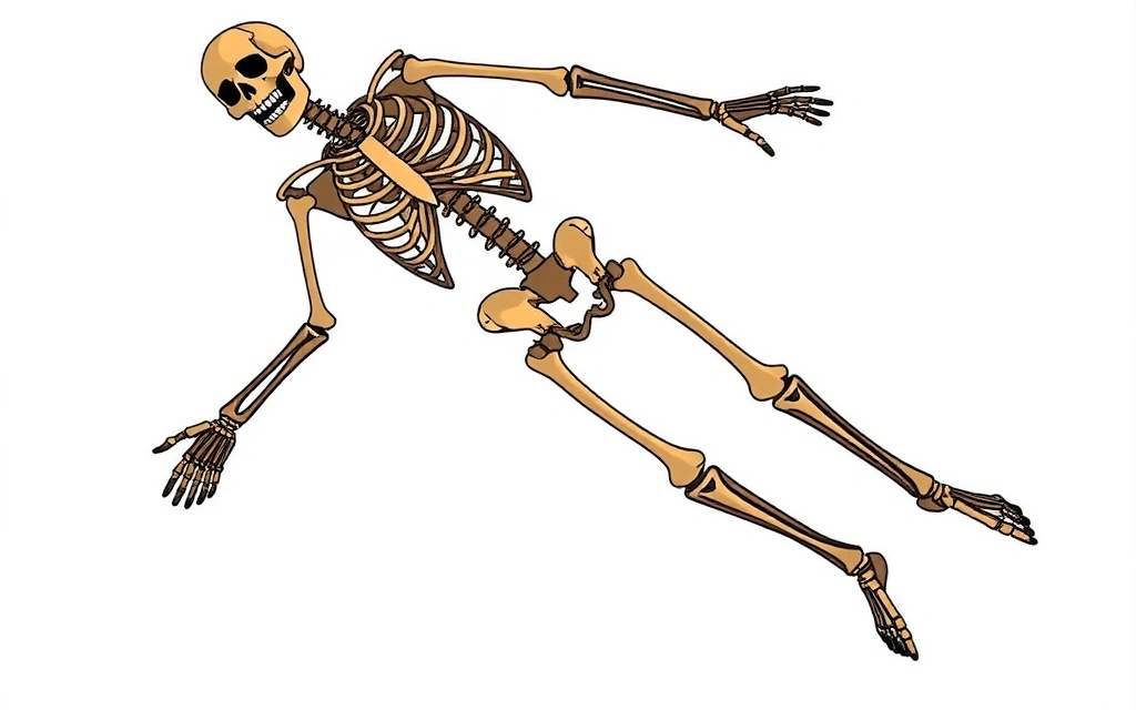 Schelet uman stilizat, cu accent pe oase și articulații sănătoase, în mișcare