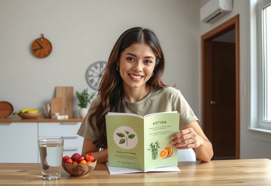 Femeie citind o broșură despre sănătate și nutriție